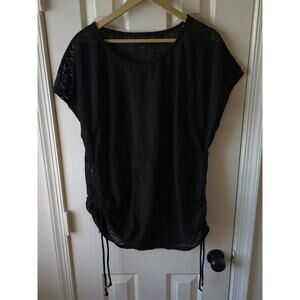 Catalina Women Black Lace Swimsuit Cover Up Side Drawstring Size Med Pool Beach